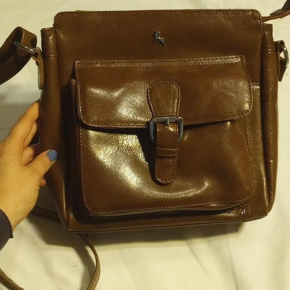 Vintage Brown Leather Ash Wood Saddle Purse
